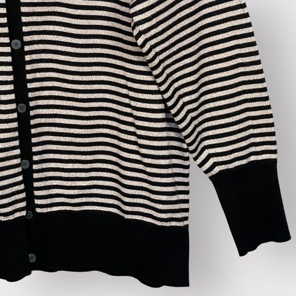 Lane Bryant Button Front Cardigan Sweater Women Size 26/28 Black Gold Striped - Picture 5 of 11